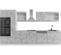 Vicco cuisine R-Line, 350 cm avec armoire haute, avec plan de travail, Béton/blanc