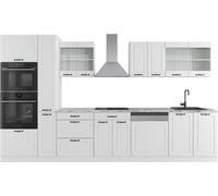 Ligne de cuisine R-Line, 350 cm avec armoire haute, sans plan de travail, Blanc campagne/blanc, Vicco