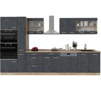 Vicco cuisine R-Line, 350 cm , PT Chêne, Béton noir/chêne doré