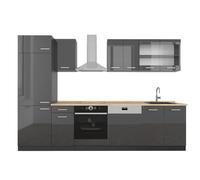 Vicco Cuisine R-Line, Anthracite Brillant/Anthracite, 300cm | 8 Modules · Pieds réglables en hauteur · Sans plan de travail · Façades robustes · Avec armoire pour réfrigérateur