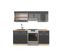 Vicco Cuisine R-Line, Anthracite Brillant/Chêne doré, 200cm sans PT, adapté à Une Extension individuelle par modules complémentaires