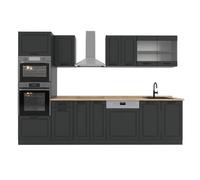 Vicco Cuisine R-Line, Anthracite Campagne, 300cm | 8 Modules · Pieds réglables en hauteur · Plan de travail in açades en MDF · Avec armoire four/micro-ondes