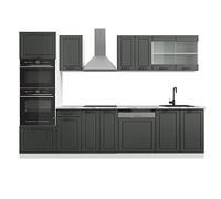 Vicco Cuisine R-Line, Anthracite Campagne, 300cm avec Armoire Haute, PT Marbre, avec modules disposables de manière Variable et Pieds réglables en Hauteur