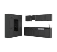 Vicco Cuisine R-Line, Anthracite Campagne/Anthracite 180 cm | 12 Modules · Pieds réglables en hauteur · Plan de travail incl. · Façades en MDF · Avec armoire four/micro-ondes