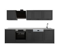 Vicco Cuisine "R-Line", Anthracite campagne/Anthracite 280 cm | 9 Modules · Pieds réglables en hauteur · Plan de travail in açades en MDF · Avec meuble pour cuisinière