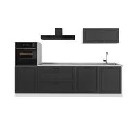 Vicco Cuisine "R-Line", Anthracite campagne/Blanc 280 cm | 5 Modules · Pieds réglables en hauteur · Plan de travail in açades en MDF · Avec armoire pour four