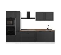Vicco Cuisine "R-Line", Anthracite campagne/Blanc 310 cm | 7 Modules · Pieds réglables en hauteur · Plan de travail in açades en MDF · Avec armoire four/micro-ondes