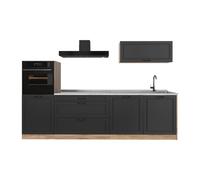 Vicco Cuisine "R-Line", Anthracite campagne/Chêne doré 280 cm | 5 Modules · Pieds réglables en hauteur · Plan de travail in açades en MDF · Avec armoire pour four