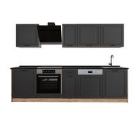 Vicco Cuisine "R-Line", Anthracite campagne/Chêne doré 280 cm | 9 Modules · Pieds réglables en hauteur · Plan de travail in açades en MDF · Avec meuble pour cuisinière