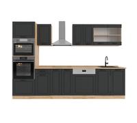 Vicco Cuisine R-Line, Anthracite Campagne/Chêne doré, 300cm | 8 Modules · Pieds réglables en hauteur · Plan de travail in açades en MDF · Avec armoire four/micro-ondes