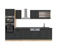 Vicco Cuisine R-Line, Anthracite Campagne/Chêne doré, 300cm avec Armoire Haute, sans PT, pour Une Extension personnalisée avec des modules complémentaires compatibles