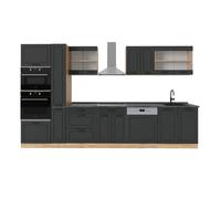Vicco Cuisine R-Line, Anthracite Campagne/Chêne doré, 350cm | 9 Modules · Pieds réglables en hauteur · Sans plan de travail · Façades en MDF · Avec armoire four/micro-ondes