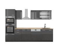 Vicco Cuisine R-Line, Anthracite Haute Brillance, 300cm | 8 Modules · Pieds réglables en hauteur · Plan de travail in açades robustes · Avec armoire four/micro-ondes