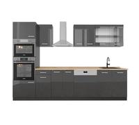 Vicco Cuisine R-Line, Anthracite Brillant/Anthracite, 300cm avec Armoire Haute, sans PT