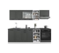 Vicco Cuisine R-Line, Anthracite Maison de Campagne/Blanc, 240cm | 10 Modules · Pieds réglables en hauteur · Sans plan de travail · Façades en MDF · Avec meuble pour cuisinière