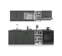 Vicco Cuisine R-Line, Anthracite Maison de Campagne/Blanc, 240cm sans PT, avec modules combinables et Pieds réglables en Hauteur