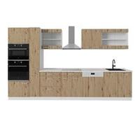 Vicco Cuisine R-Line, Artisan chêne/blanc, 350cm avec armoire haute, sans PT Artisan chêne/blanc G