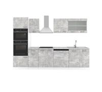 Vicco Cuisine R-Line, Béton, 300cm avec Armoire Haute, PT Marbre, avec modules disposables de manière Variable et Pieds réglables en Hauteur