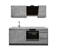 Vicco Cuisine "R-Line", Béton/Anthracite 180 cm | 5 Modules · Pieds réglables en hauteur · Plan de travail in açades robustes · Avec meuble pour cuisinière