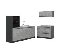 Vicco Cuisine R-Line, Béton/Anthracite 220 cm | 6 Modules · Pieds réglables en hauteur · Plan de travail in açades robustes · Avec armoire pour four