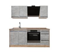 Vicco Cuisine "R-Line", Béton/Chêne doré 180 cm | 5 Modules · Pieds réglables en hauteur · Sans plan de travail · Façades robustes · Avec meuble pour cuisinière