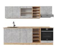 Vicco Cuisine R-Line, Béton/force dor Chêne, 240cm sans PT Béton/force d'or Chêne G
