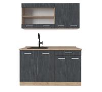 Vicco Cuisine R-Line, Béton Noir/chêne doré, 140cm sans PT, adapté à Une Installation autoportante ou près du Mur