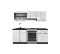 Vicco cuisine R-Line, Blanc brillant/Anthracite, 200 cm sans plan de travail