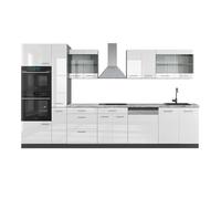 Vicco Cuisine R-Line, Blanc Brillant/Anthracite, 350 cm avec Armoire Haute, PT Marbre