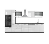 Cuisine R-Line, 350cm avec armoire haute, sans PT, Blanc Haute brillance/Anthracite, Vicco 37656