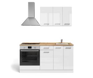Vicco Cuisine R-Line, Blanc Brillant/Blanc, 160cm | avec meuble four encastrable avec plan de travail, préparé pour l’intégration d’appareils électroménagers et d’un évier