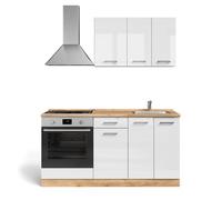 Vicco Cuisine R-Line, Blanc Brillant/Chêne doré, 160cm avec Meuble Four encastrable avec Plan de Travail