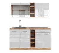 Vicco Cuisine R-Line, Blanc Brillant/Chêne doré, 160cm sans PT, adapté à la Combinaison et à l’Extension Individuelles