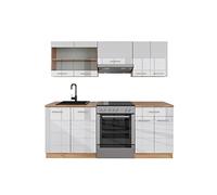 Vicco Cuisine R-Line, Blanc Brillant/Chêne doré, 200cm sans PT, adapté à Une Extension individuelle par modules complémentaires
