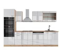 Vicco Cuisine R-Line, Blanc brillant/Chêne doré, 300cm avec armoire haute, sans PT Blanc brillant/Chêne doré G