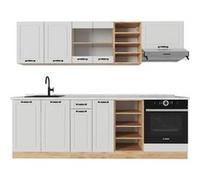 Vicco Cuisine "R-Line", Blanc campagnard/Chêne doré, 240cm , PT Marbre