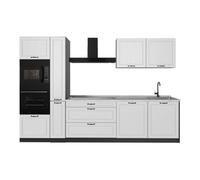 Vicco Cuisine "R-Line", Blanc campagne/Anthracite 310 cm | 7 Modules · Pieds réglables en hauteur · Sans plan de travail · Façades en MDF · Avec armoire four/micro-ondes