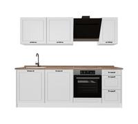 Vicco Cuisine "R-Line", Blanc campagne/Blanc 220 cm | 7 Modules · Pieds réglables en hauteur · Sans plan de travail · Façades en MDF · Avec façade pour lave-vaisselle