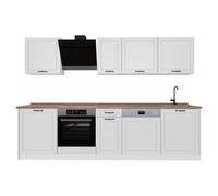 Vicco Cuisine "R-Line", Blanc campagne/Blanc 280 cm | 9 Modules · Pieds réglables en hauteur · Plan de travail in açades en MDF · Avec meuble pour cuisinière