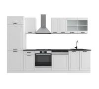 Vicco Cuisine R-Line, Blanc Campagne/Blanc, 300cm | 8 Modules · Pieds réglables en hauteur · Sans plan de travail · Façades en MDF · Avec armoire pour réfrigérateur