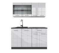 Vicco Cuisine R-Line, Blanc Haute Brillance, 140cm sans PT, adapté à Une Extension Flexible avec d'autres modules