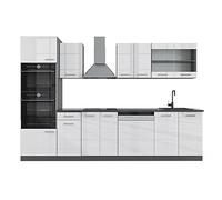 Vicco Cuisine R-Line, Blanc Brillant/Anthracite, 300 cm avec Armoire Haute, sans Plan de Travail