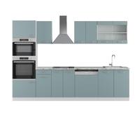 Cuisine R-Line, 300cm avec armoire haute, PT Marbre, Bleu-gris/Blanc, Vicco 40999