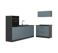 Vicco Cuisine R-Line, Bleu-Gris/Anthracite 220 cm | 6 Modules · Pieds réglables en hauteur · Plan de travail in açades robustes · Avec armoire pour four
