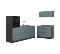Vicco Cuisine R-Line, Bleu-Gris/Anthracite 220 cm | 6 Modules · Pieds réglables en hauteur · Plan de travail in açades robustes · Avec armoire pour four