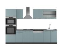 Vicco Cuisine R-Line, Bleu-Gris, 300cm avec Armoire Haute, sans PT, adapté à la Combinaison et à l’Extension Individuelles