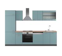 Vicco Cuisine R-Line, Bleu-Gris/Anthracite, 300cm, PT Chêne, adapté à Une Extension individuelle par modules complémentaires