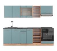 Vicco cuisine R-Line, 240 cm , PT Anthracite, Bleu-gris/chêne doré