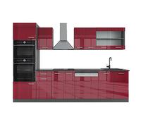 Cuisine R-Line, 300 cm avec armoire haute, sans plan de travail, Bordeaux haute brillance/anthracite, Vicco