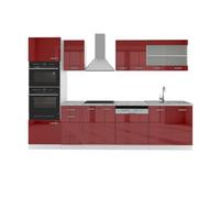 Cuisine R-Line, 300 cm avec armoire haute, PT Marbre, Bordeaux haute brillance/blanc, Vicco